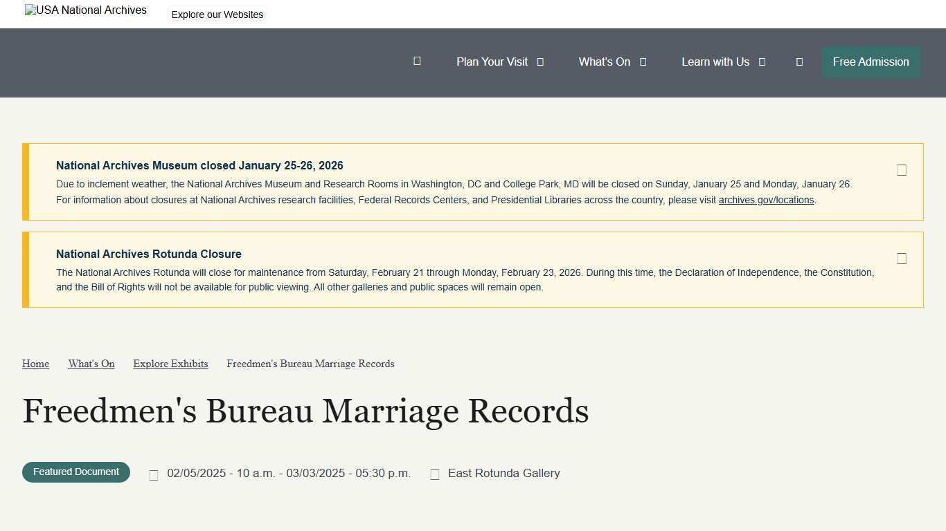 Freedmen's Bureau Marriage Records National Archives Museum