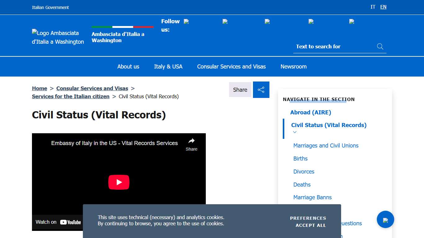 Civil Status (Vital Records) – Ambasciata d'Italia a Washington